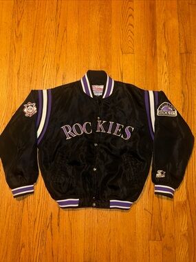 Vintage Starter Colorado Rockies Diamond Collection Jacket Black Purple Youth L